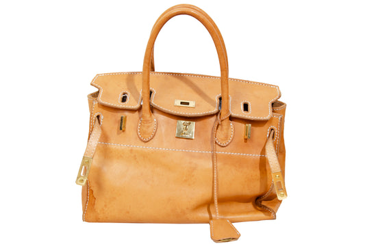 Vintage Japanese brand cognac leather bag - Made in Japan