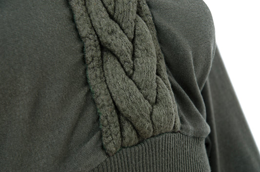 F/W 2001 Amaya Arzuaga olive green knit top with fitted waist and puff sleeves