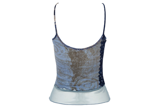 90s sheer mesh camisole - Italian designer sleeveless printed mesh top - Made in Italy