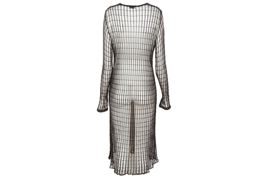 Vintage Dries Van Noten sheer open knit long sleeve brown dress