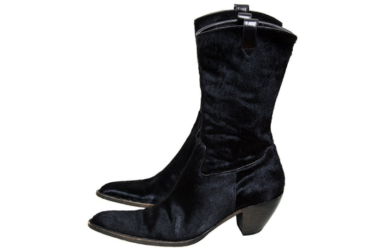 Vintage Italian black pony hair western boots - Genuine leather – Made in Italy