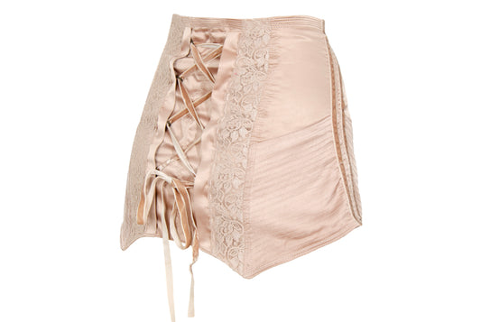 2000s dusty blush pink satin lace-up back girdle or waist cincher - Vintage French brand