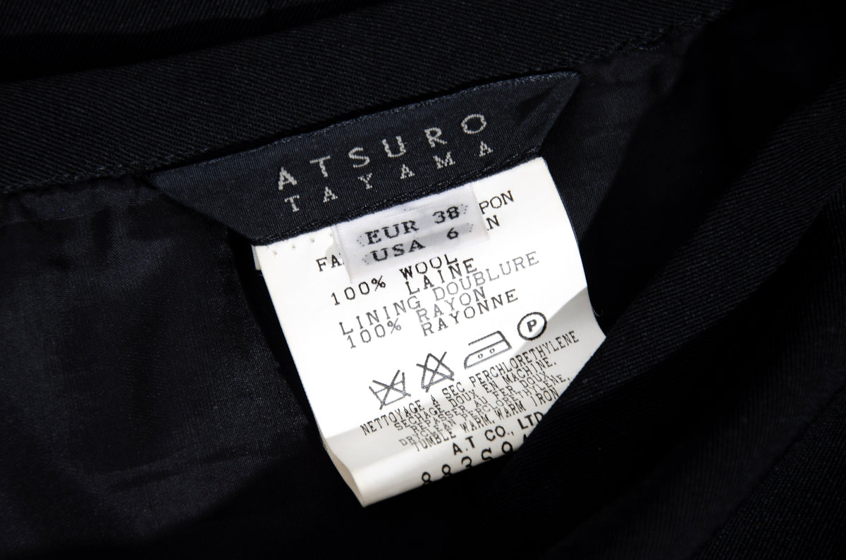 Vintage Atsuro Tayama black wool maxi skirt with adjustable ruched drawstring - Made in Japan