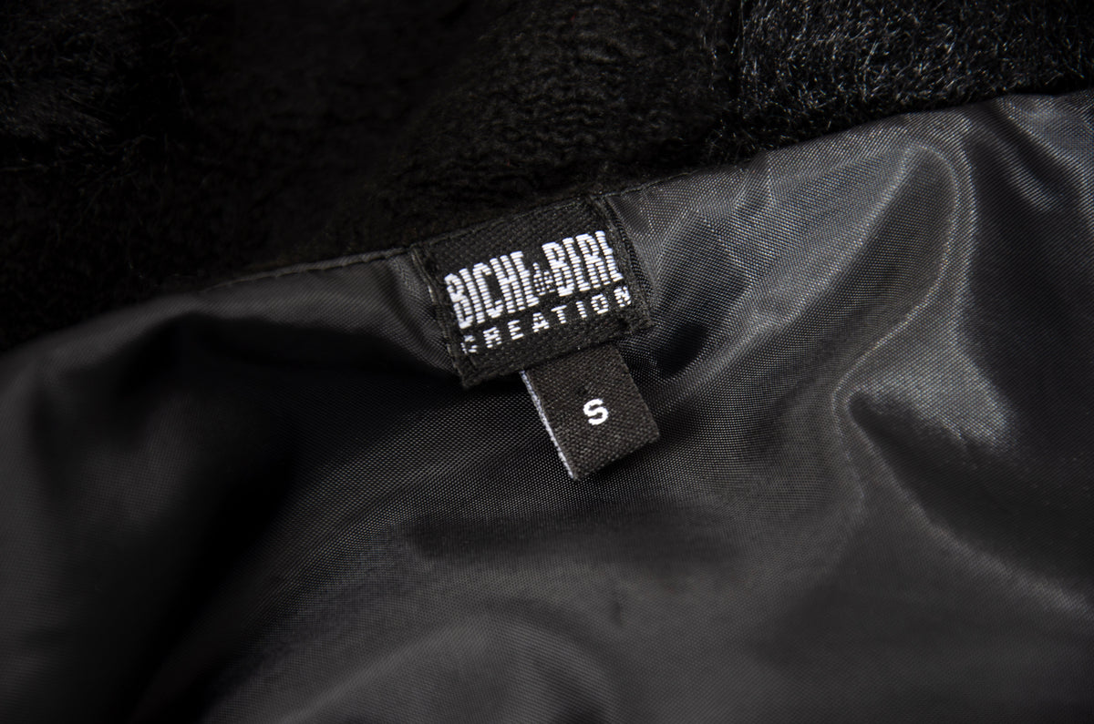 Rare Biche de Bere black boiled wool dress with 3D tufted wool pompom details