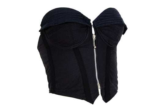 1990s Italian brand black cotton cropped bustier top / Made in Italy