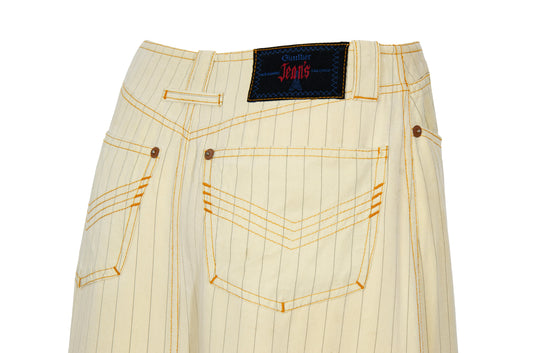 Vintage Jean Paul Gaultier butter yellow pinstripe low waisted maxi skirt