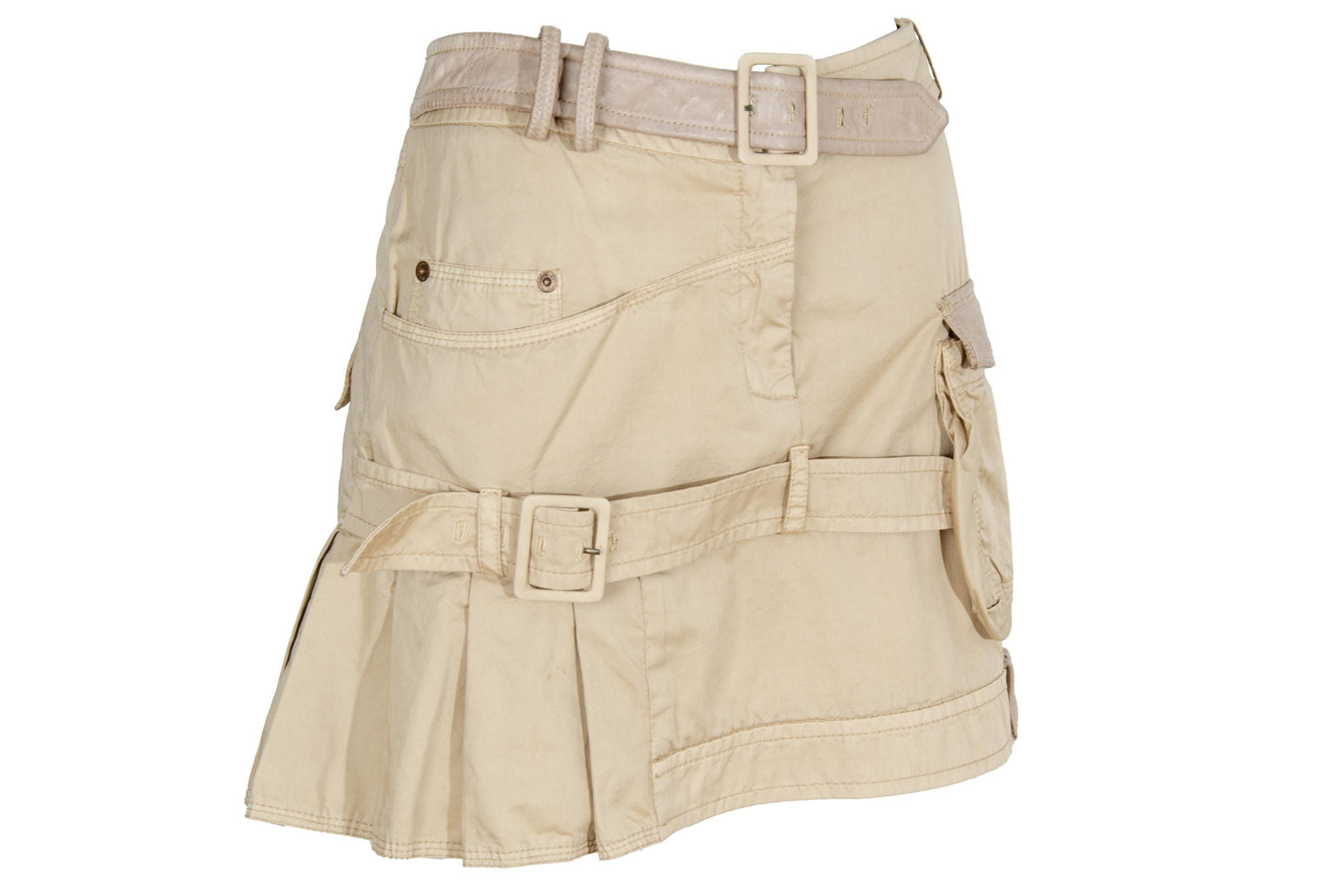 Vintage Gaetano Navarra asymmetrical army inspired mini skirt with leather belt - Made in Italy