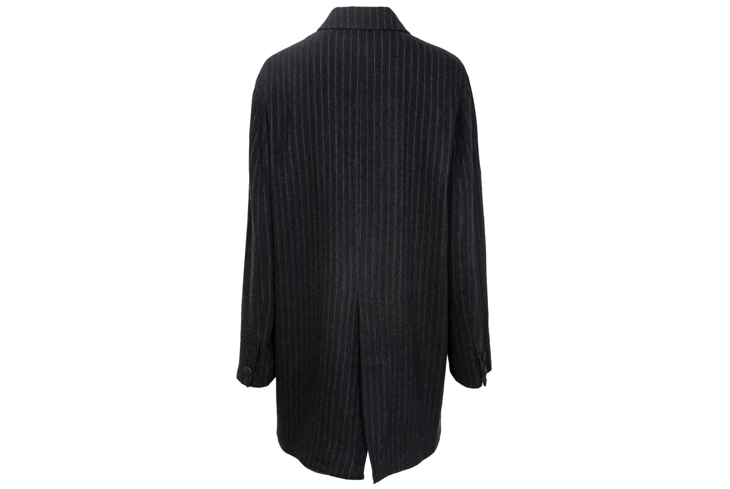 90s Romeo Gigli wool pinstripe dark charcoal long blazer / Made in Italy