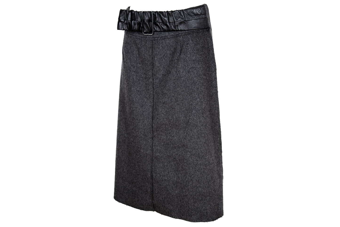 Vintage Collection Privée? gray wool skirt with oversized black leather belt - Made in Italy