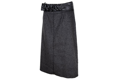 Vintage Collection Privée? gray wool skirt with oversized black leather belt - Made in Italy