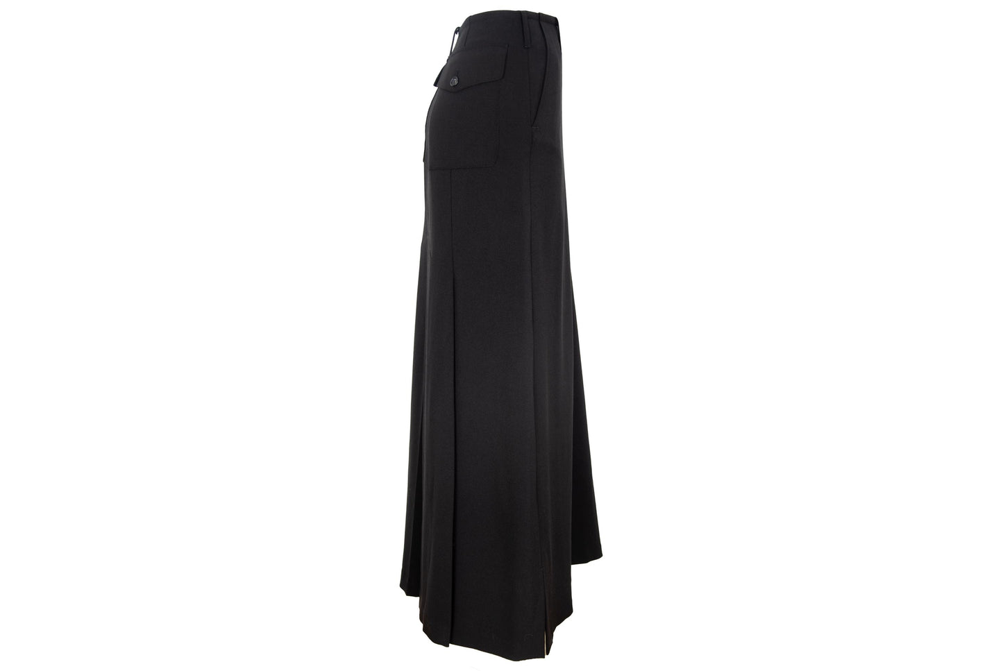 F/W 2001 Simultaneous black wool maxi skirt with back pleats and utilitarian patch pockets