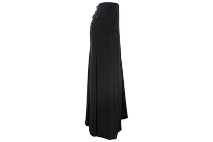 F/W 2001 Simultaneous black wool maxi skirt with back pleats and utilitarian patch pockets