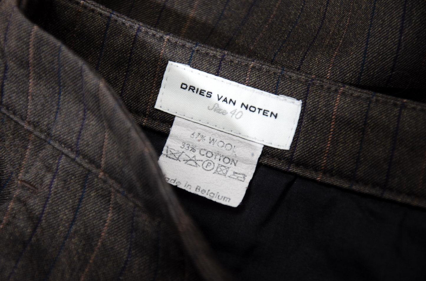 Vintage Dries Van Noten wool & cotton straight wide striped trousers.