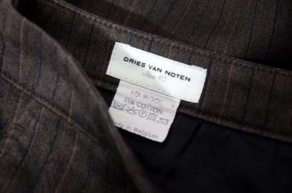 Vintage Dries Van Noten wool & cotton straight wide striped trousers.