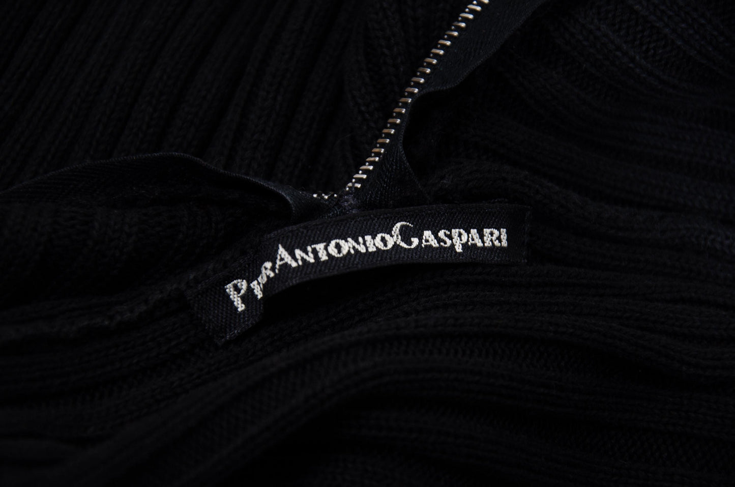 Vintage PierAntonioGaspari black cotton rib knit zip front cardigan / Made in Italy