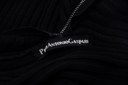 Vintage PierAntonioGaspari black cotton rib knit zip front cardigan / Made in Italy