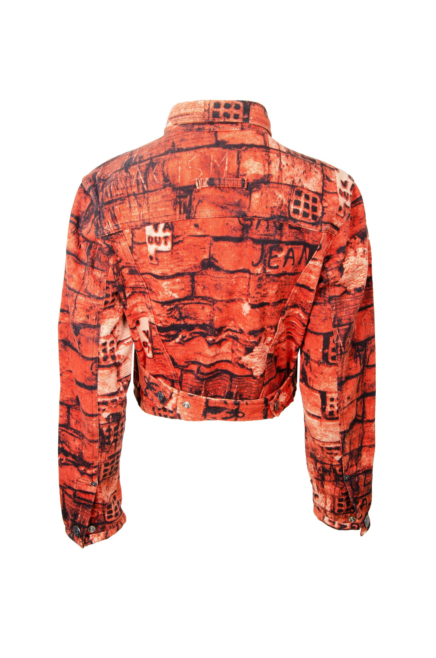 Jean Paul Gaultier "Fight Racism" red brick wall graffiti cropped jacket / Gaultier F/W 1997-1998 outerwear