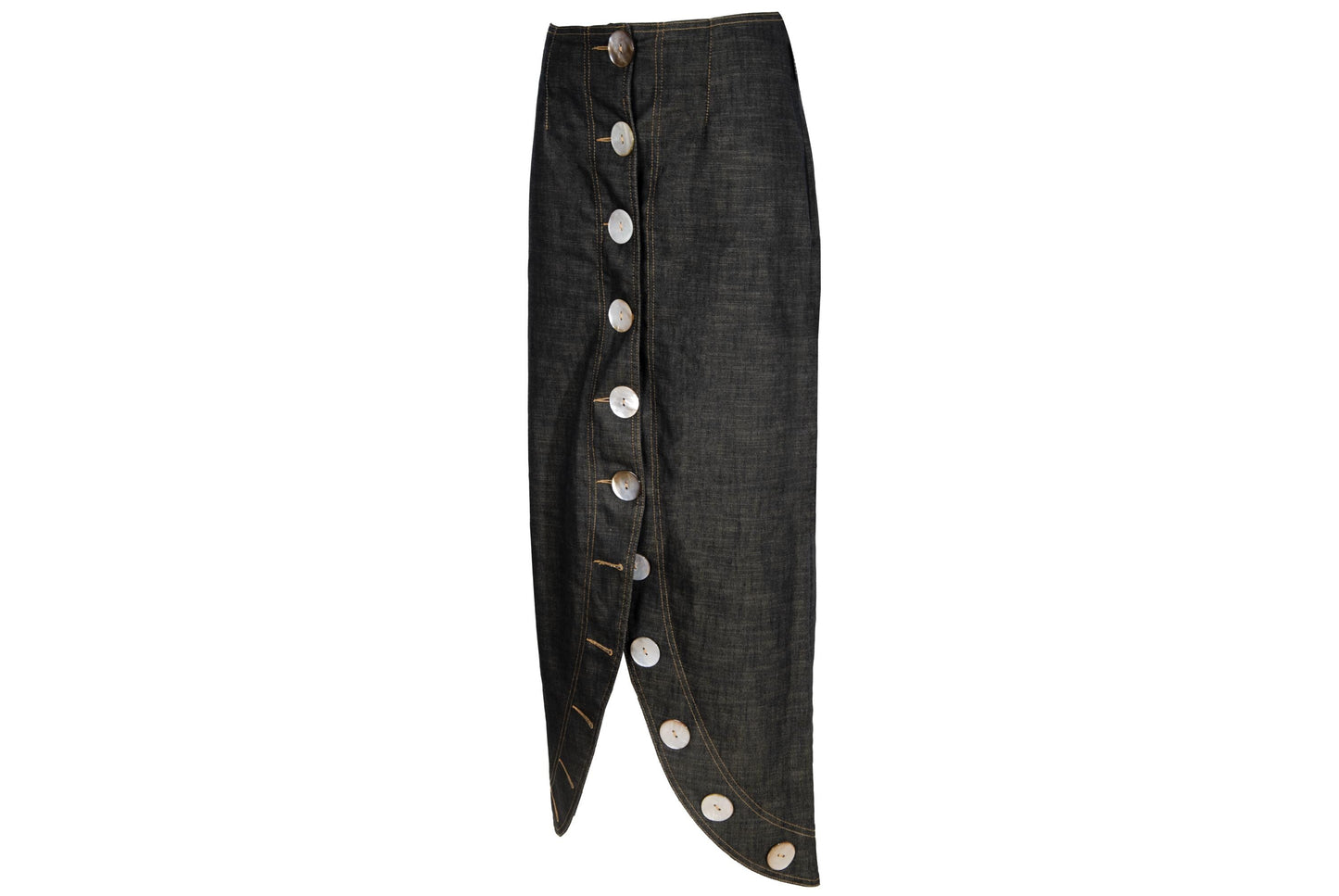 Vintage French designer oversized button front asymmetrical denim skirt - Made in France