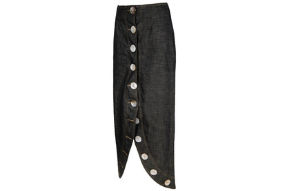 Vintage French designer oversized button front asymmetrical denim skirt - Made in France