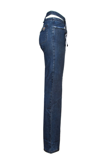 StyleLab Y2K Low Rise Flare Jeans with Cutout Waist