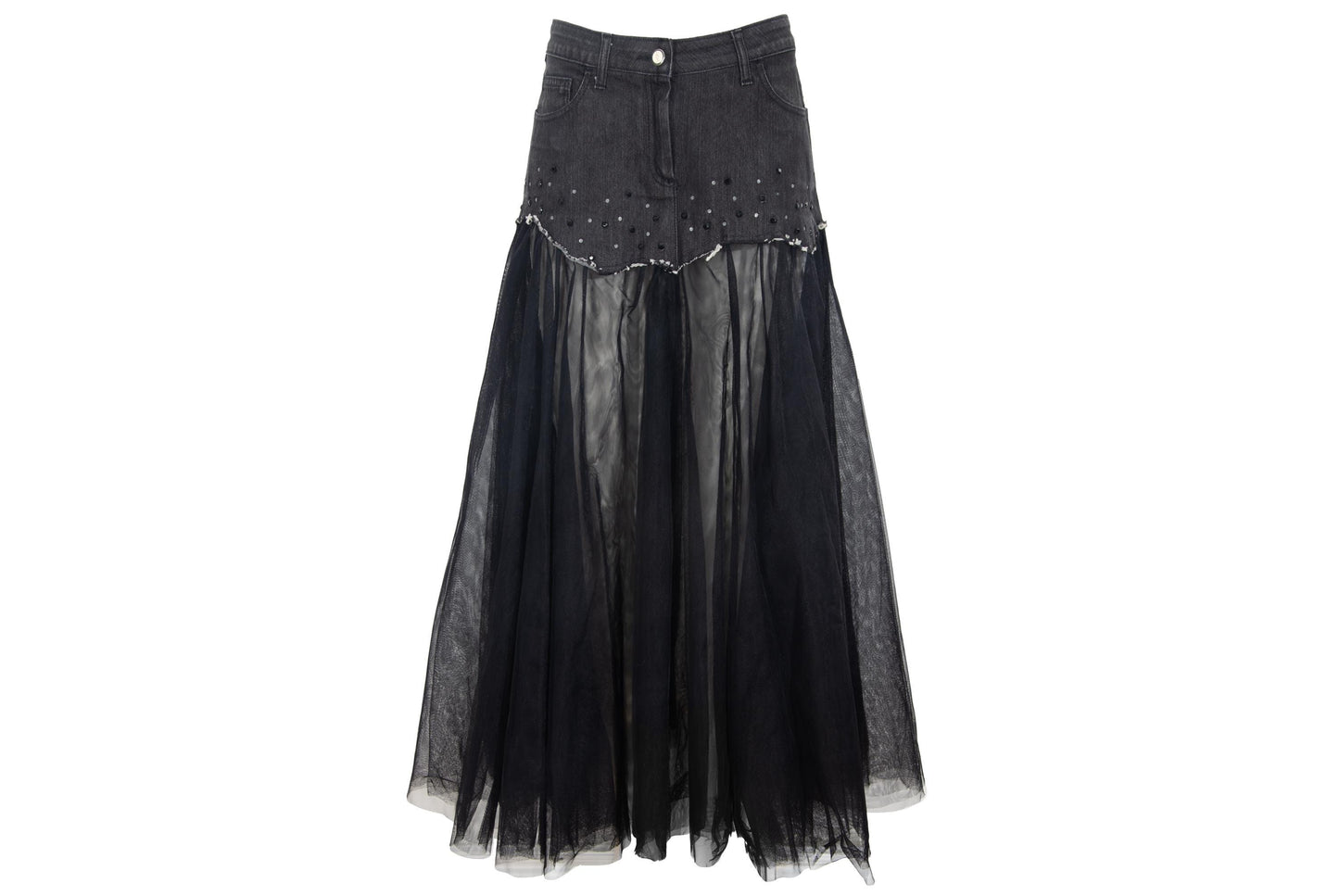 2000s denim & voluminous tulle avant garde tutu skirt / Made in Italy