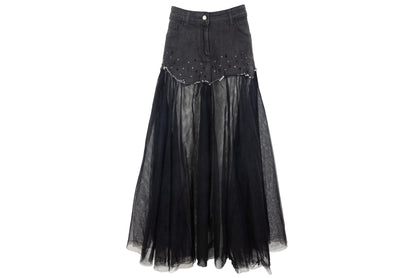 2000s denim & voluminous tulle avant garde tutu skirt / Made in Italy