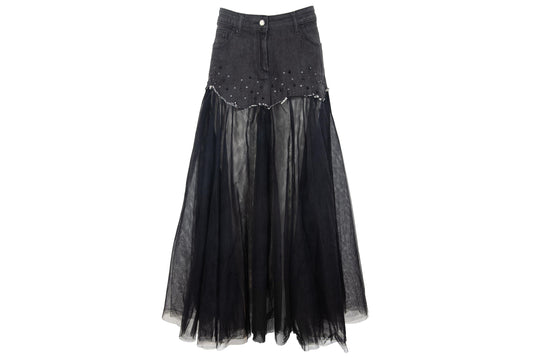 2000s denim & voluminous tulle avant garde tutu skirt / Made in Italy