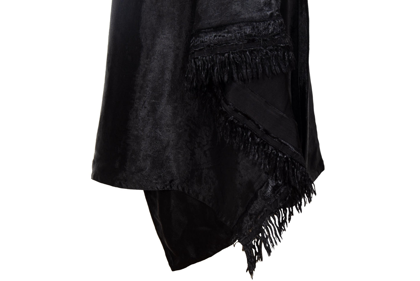 Marni black jacquard satin asymmetrical wrap skirt with fringe hem