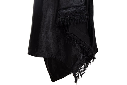 Marni black jacquard satin asymmetrical wrap skirt with fringe hem