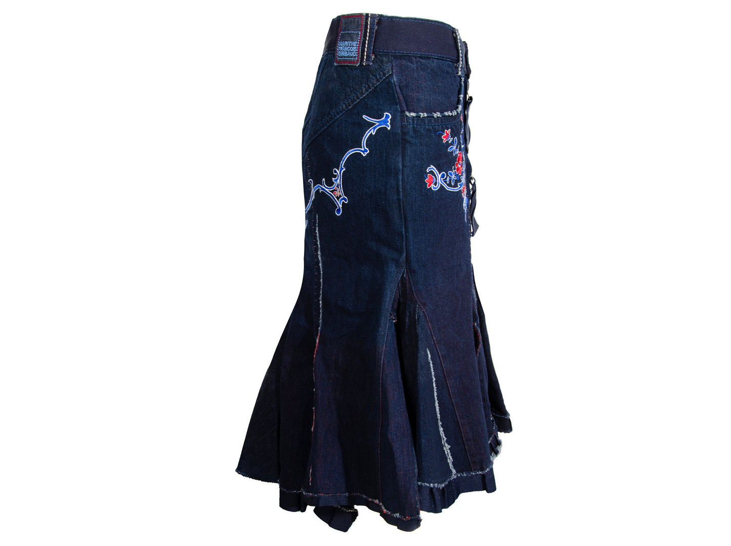 2000s Marithé + François girbaud zip front embroidered denim mermaid skirt