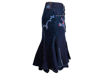 2000s Marithé + François girbaud zip front embroidered denim mermaid skirt