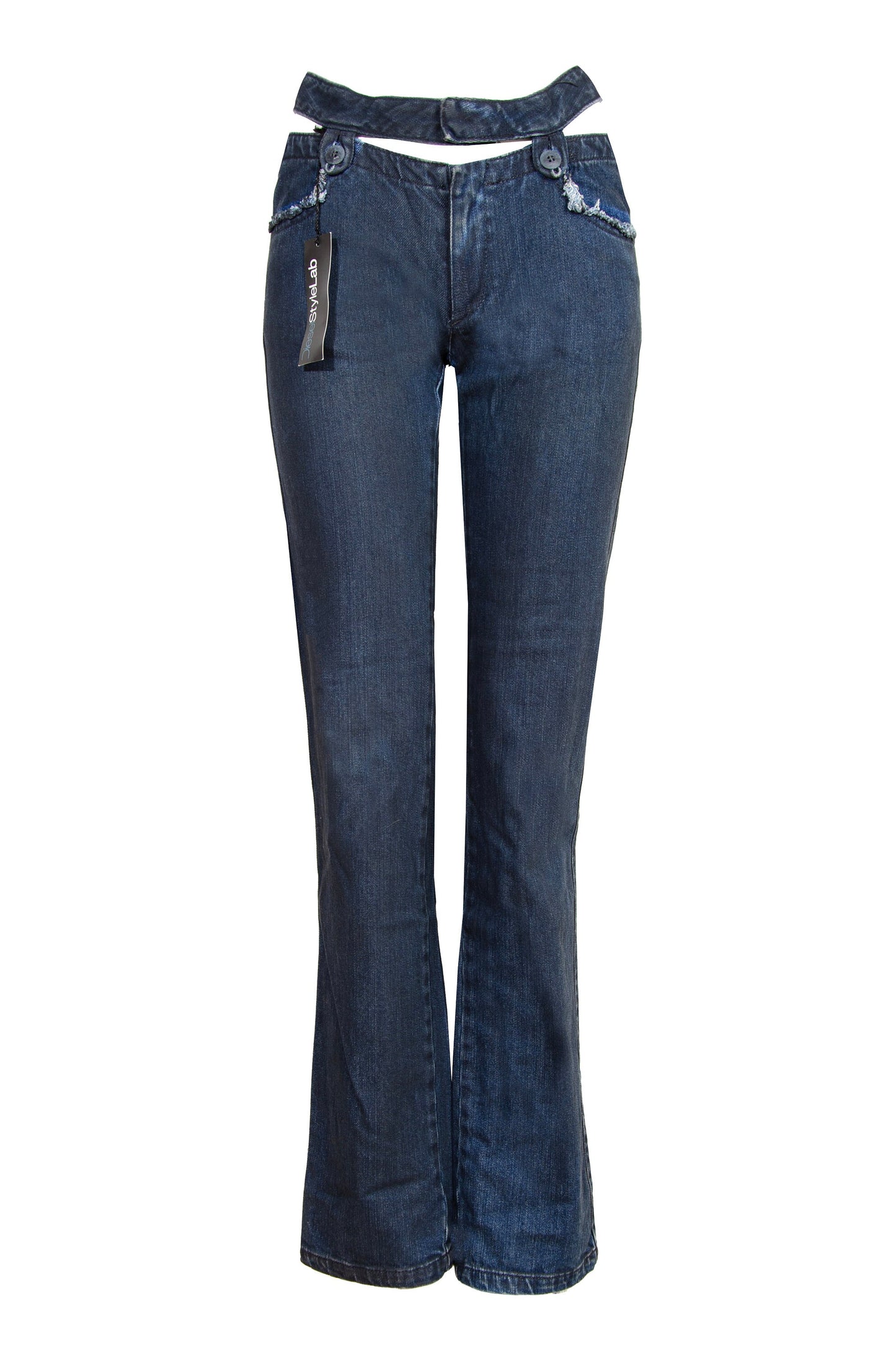 StyleLab Y2K Low Rise Flare Jeans with Cutout Waist