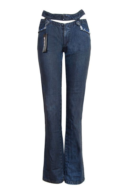 StyleLab Y2K Low Rise Flare Jeans with Cutout Waist