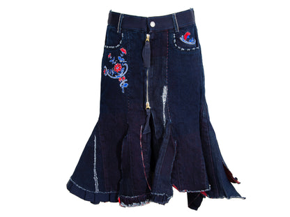 2000s Marithé + François girbaud zip front embroidered denim mermaid skirt