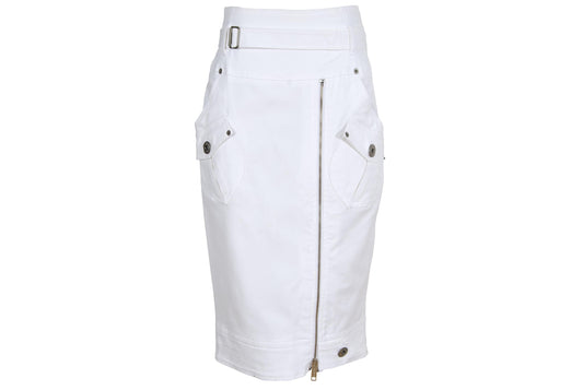 2000s Gaetano Navarra white midi skirt with asymmetrical zip front closure / Made in Italy