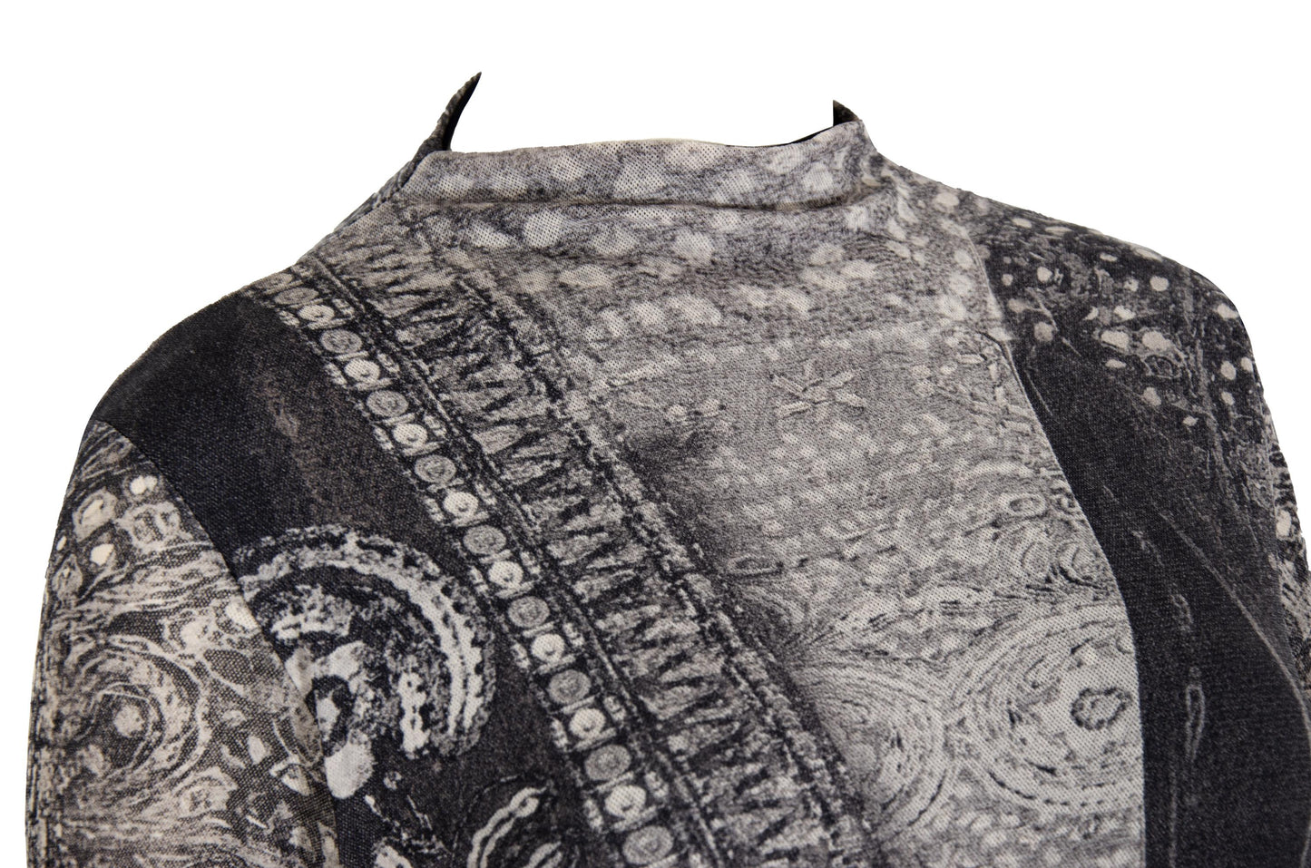90s double layer mesh collage print long sleeves dress / Made in Italy