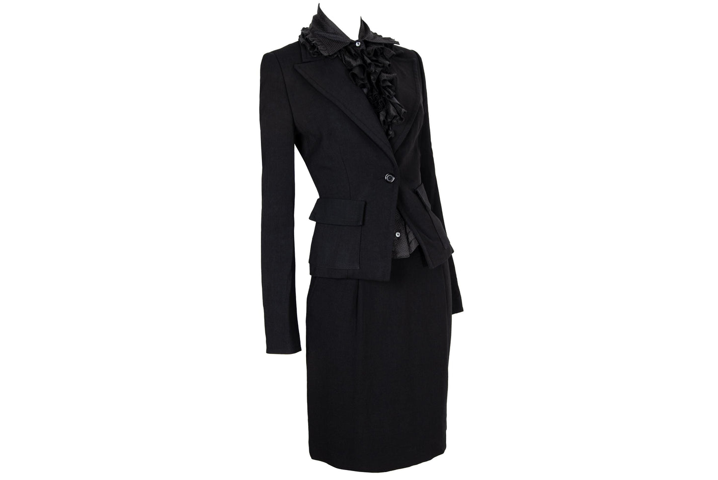 Vintage Gaetano Navarra black wool blazer and skirt suit / Made in Italy