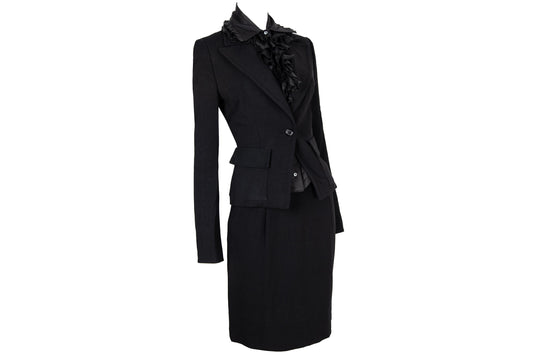 Vintage Gaetano Navarra black wool blazer and skirt suit / Made in Italy