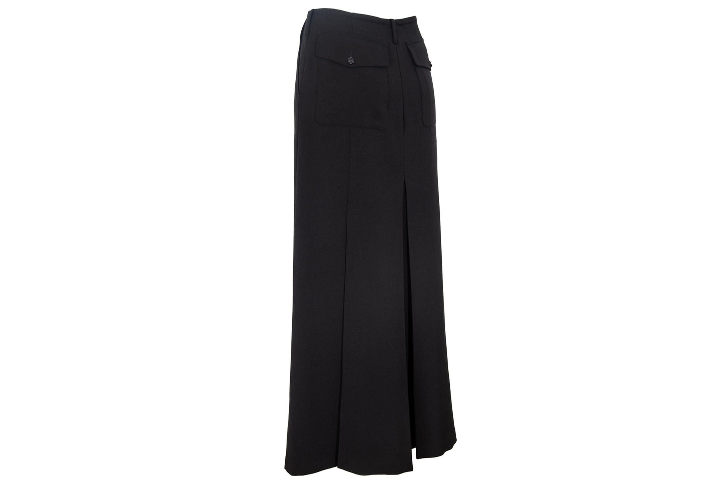 F/W 2001 Simultaneous black wool maxi skirt with back pleats and utilitarian patch pockets