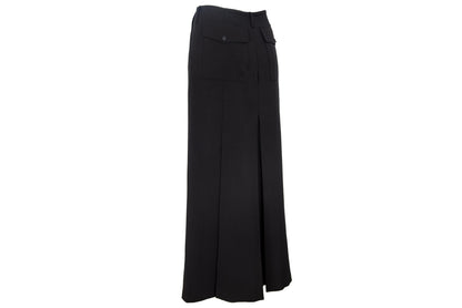 F/W 2001 Simultaneous black wool maxi skirt with back pleats and utilitarian patch pockets