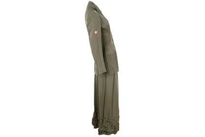 Vintage French brand permanent pleats army green two piece suit / Made in France