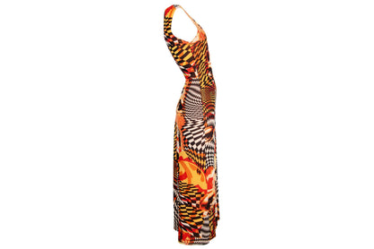 90s Italian designer double layer mesh collage print sleeveless dress / Made in Italy