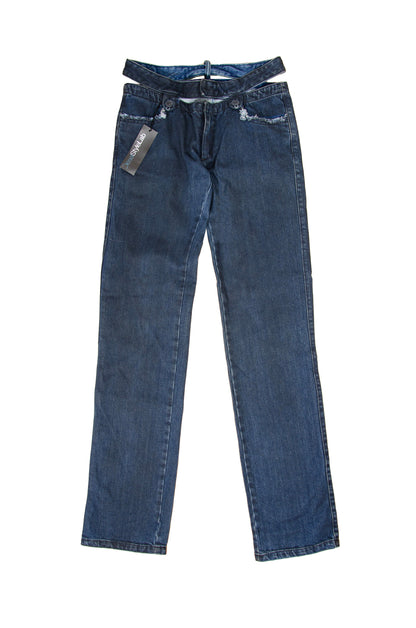 StyleLab Y2K Low Rise Flare Jeans with Cutout Waist