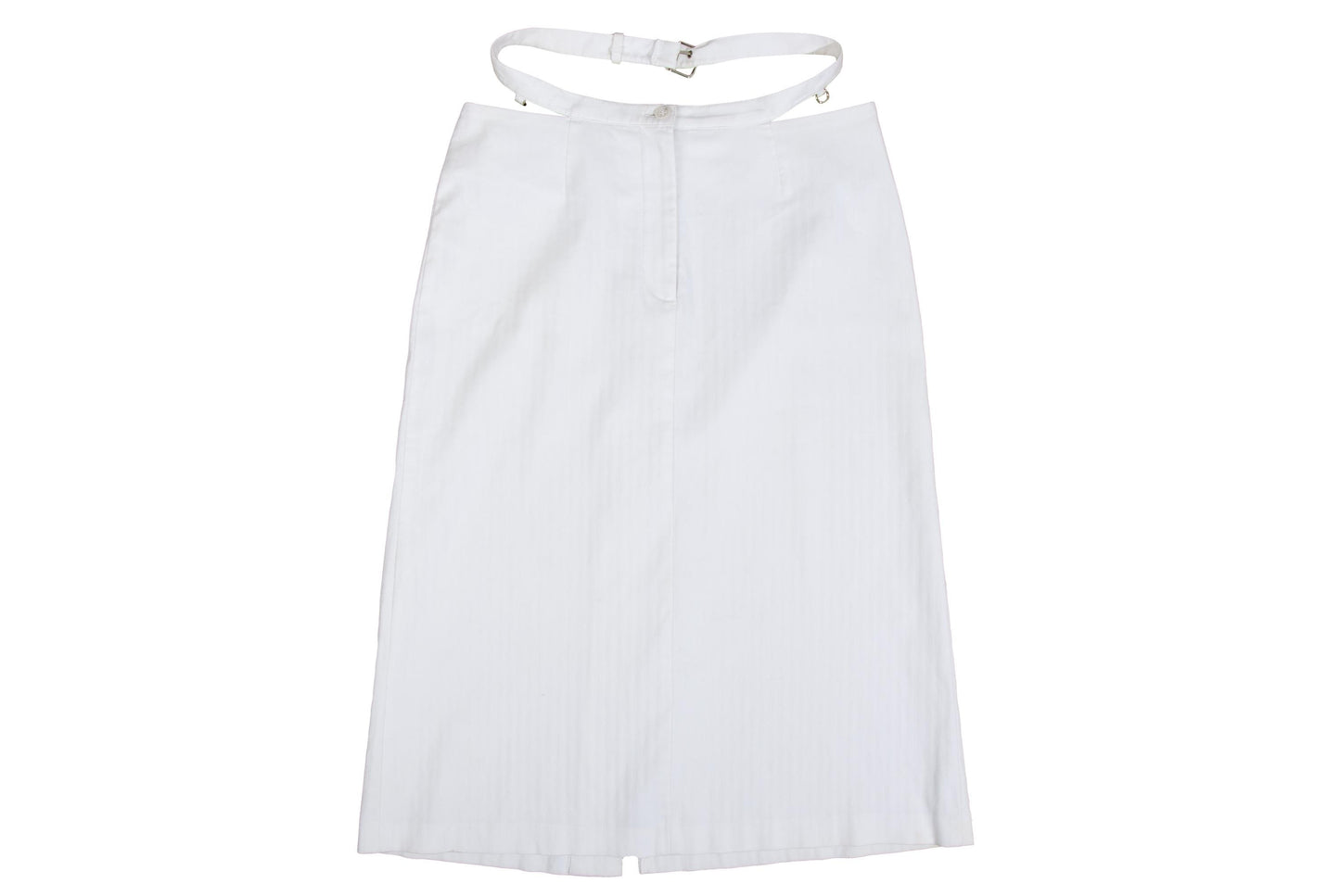 S/S 2003 Simultaneous white midi skirt with cutout integrated belt / Made in Italy