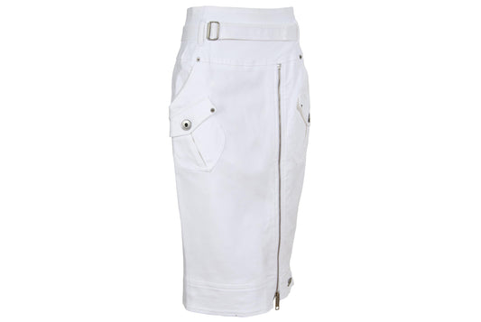 2000s Gaetano Navarra white midi skirt with asymmetrical zip front closure / Made in Italy