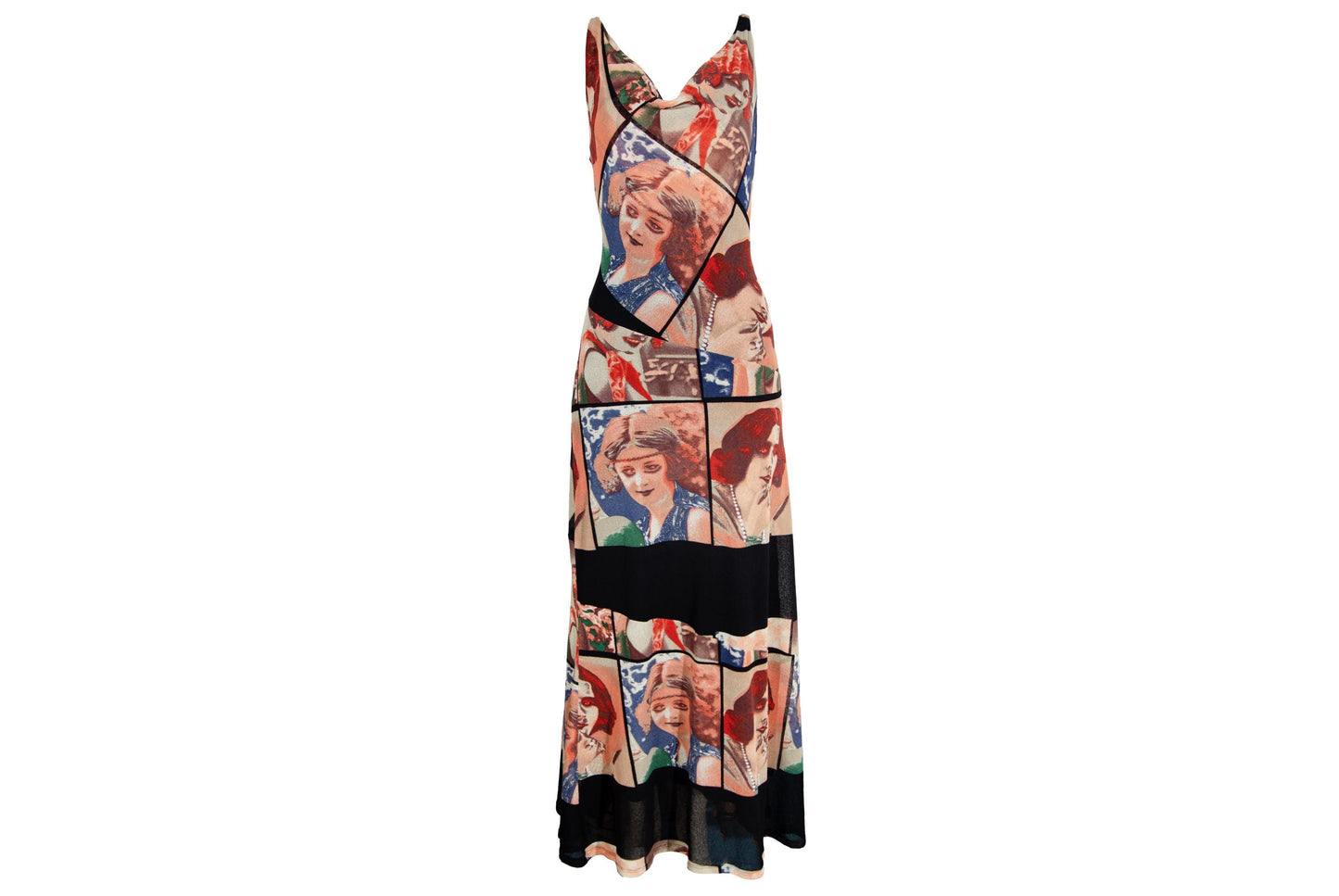 90s Spanish designer mesh portrait print maxi dress / Made in Spain