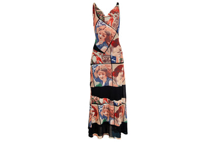 90s Spanish designer mesh portrait print maxi dress / Made in Spain