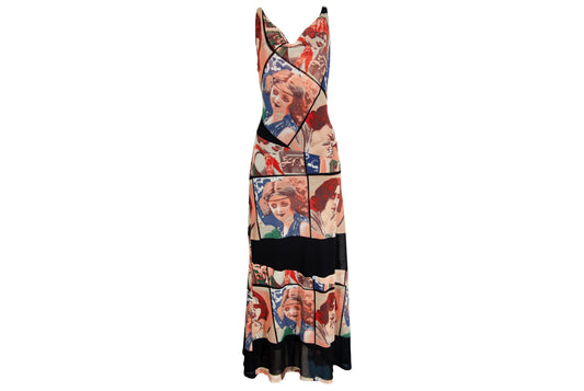 90s Spanish designer mesh portrait print maxi dress / Made in Spain