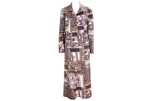 Vintage French designer patchwork print jacket and skirt set