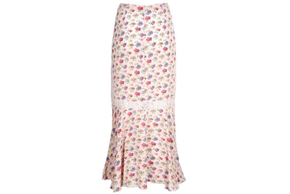 Vintage Mariella Burani 100% silk skirt with delicate lace details / Made in Italy